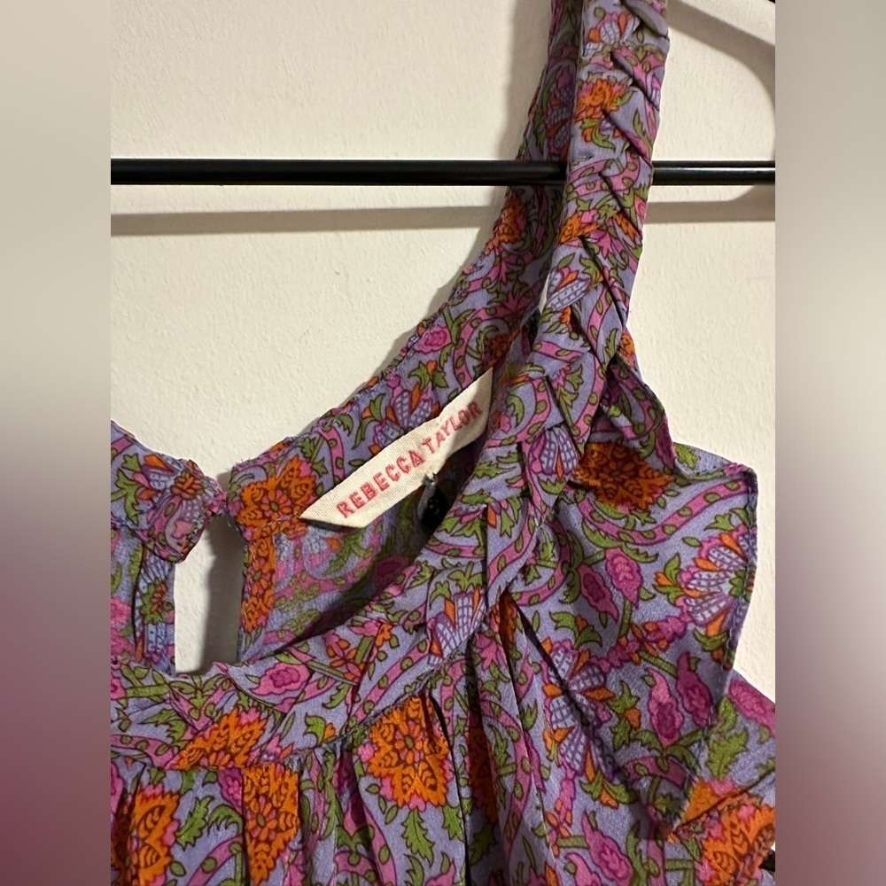 Rebecca Taylor SILK floral smocked waist summer tiered dress - Picture 6 of 7